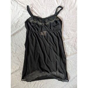 BLOOMCHIC Black Sheer Lace Trim Babydoll Chemise Nightgown Lingerie US 12
